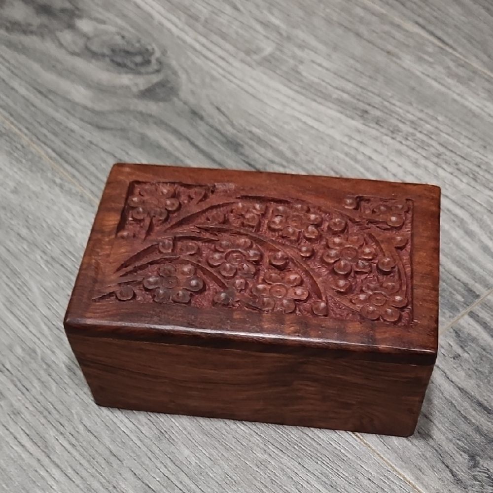 Flower Carved Wooden Hidden Storage Box